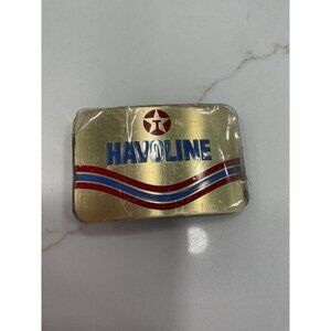 TEXACO Vintage Havoline Belt Buckle Brass Gold Tone Texaco Logo Retro Design 80'